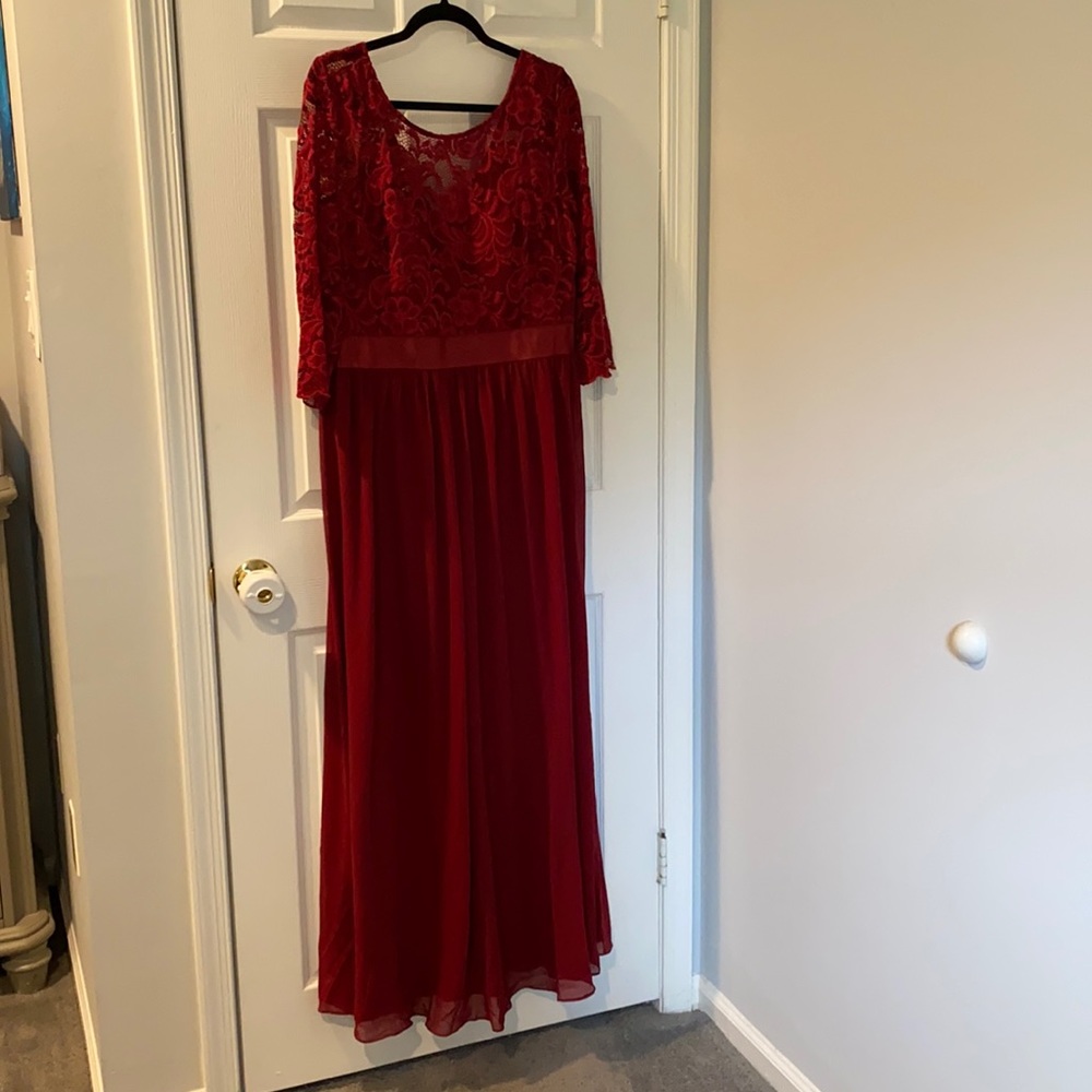 Maroon floor length lace dress